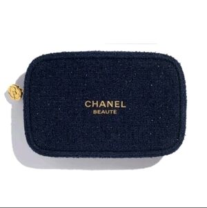 Chanel Beauté Navy Tweed Cosmetics Case Pouch